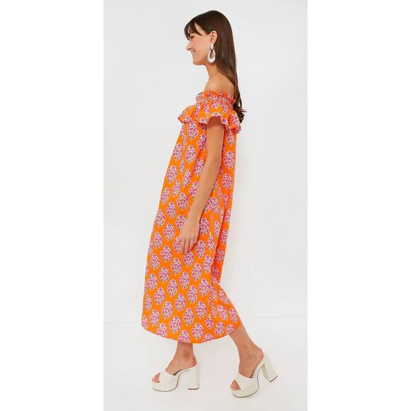 Pink City Prints Tuckernuck Tangerine Buta Print Tallulah Off the Shoulder Dress - Picture 5 of 11